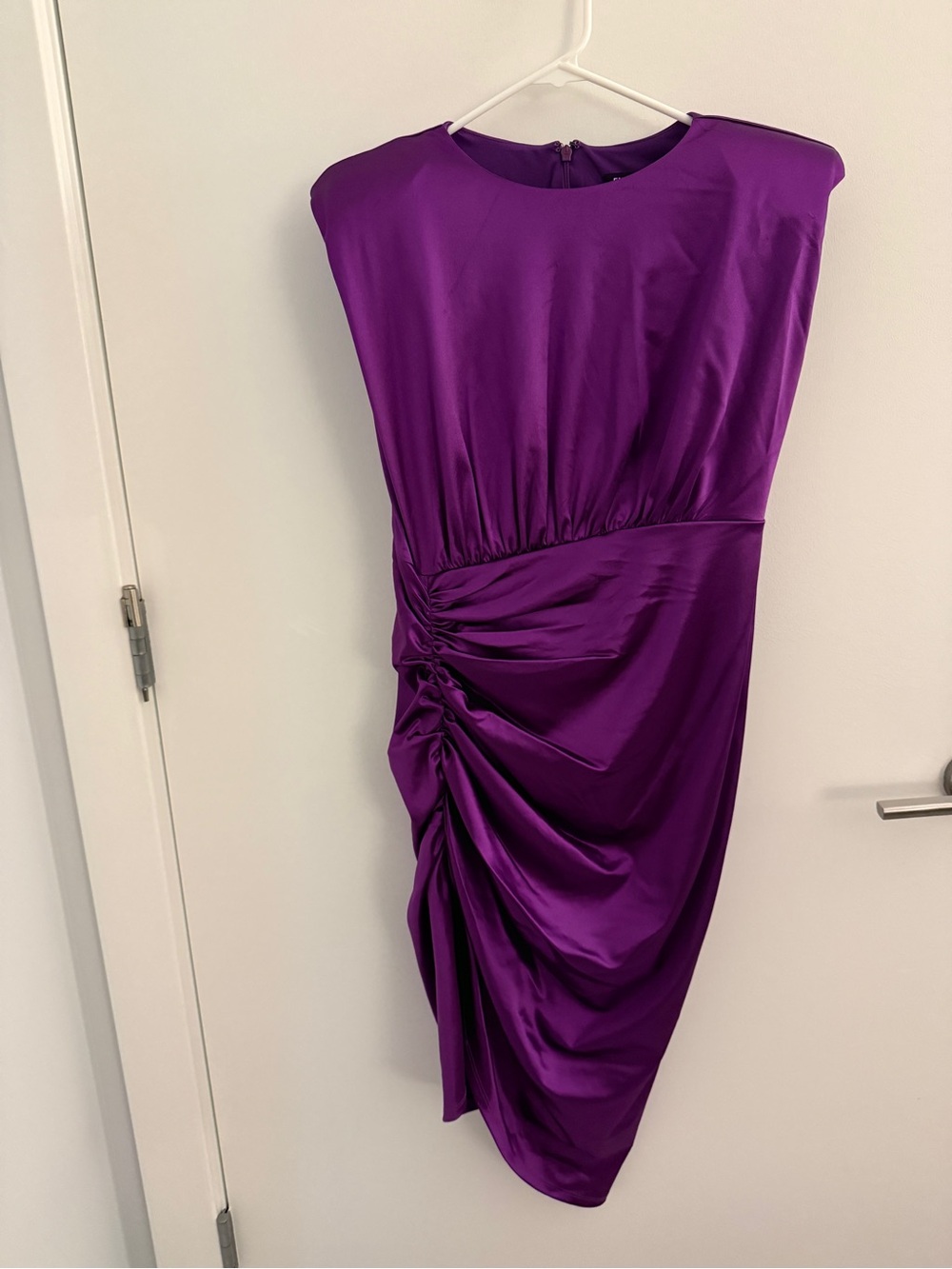 Women's Purple Ruched Satin Cocktail Dress